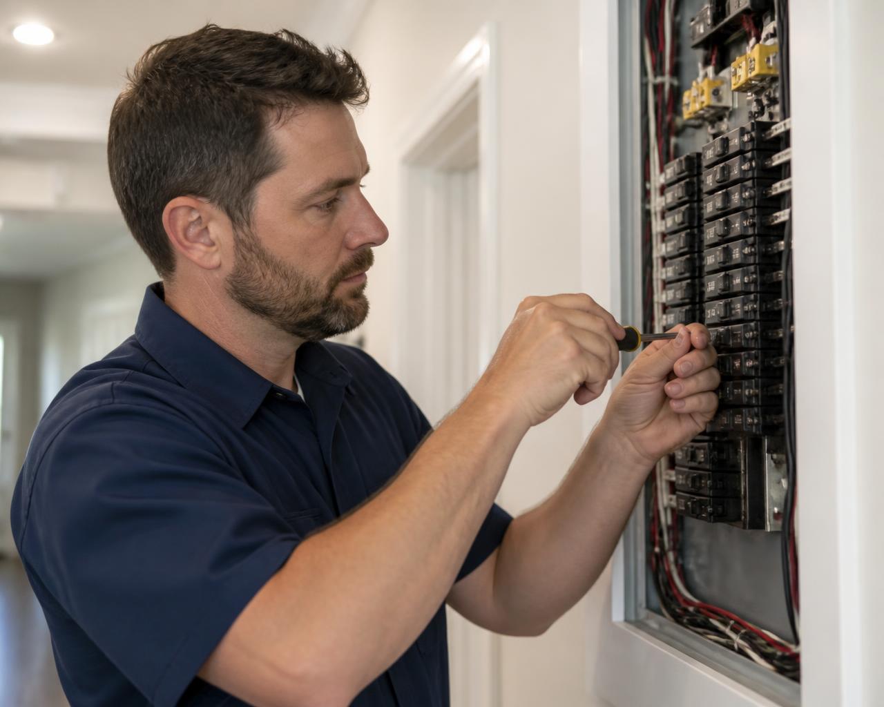 Chavez Electric electrician servicing a residential breaker panel in New Orleans